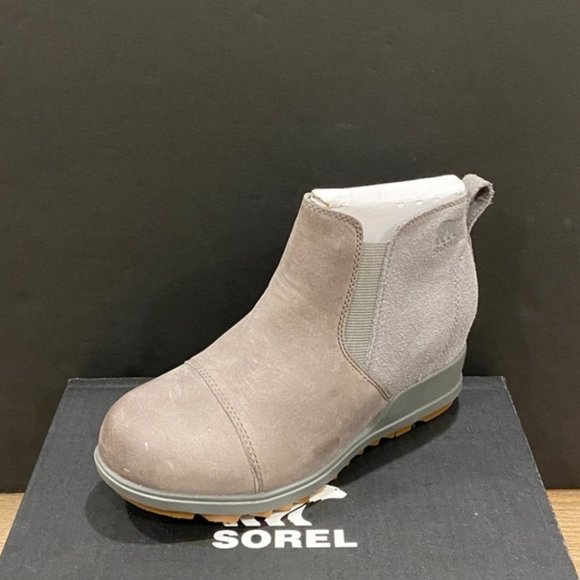 Sorel Evie Grey Lug Sole Wedge Ankle Pull on Bootie Boots Shoes Flats NEW - Picture 1 of 4
